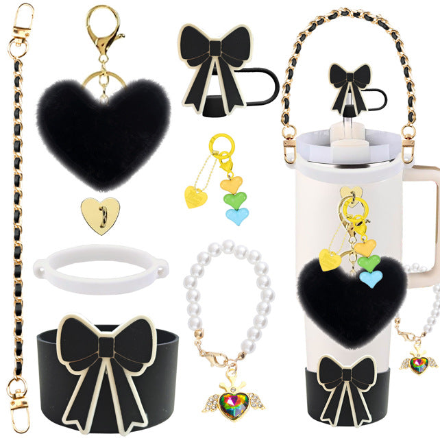 Wholesale Water cup braided hand rope thermos cup chain love hook fur ball key chain set